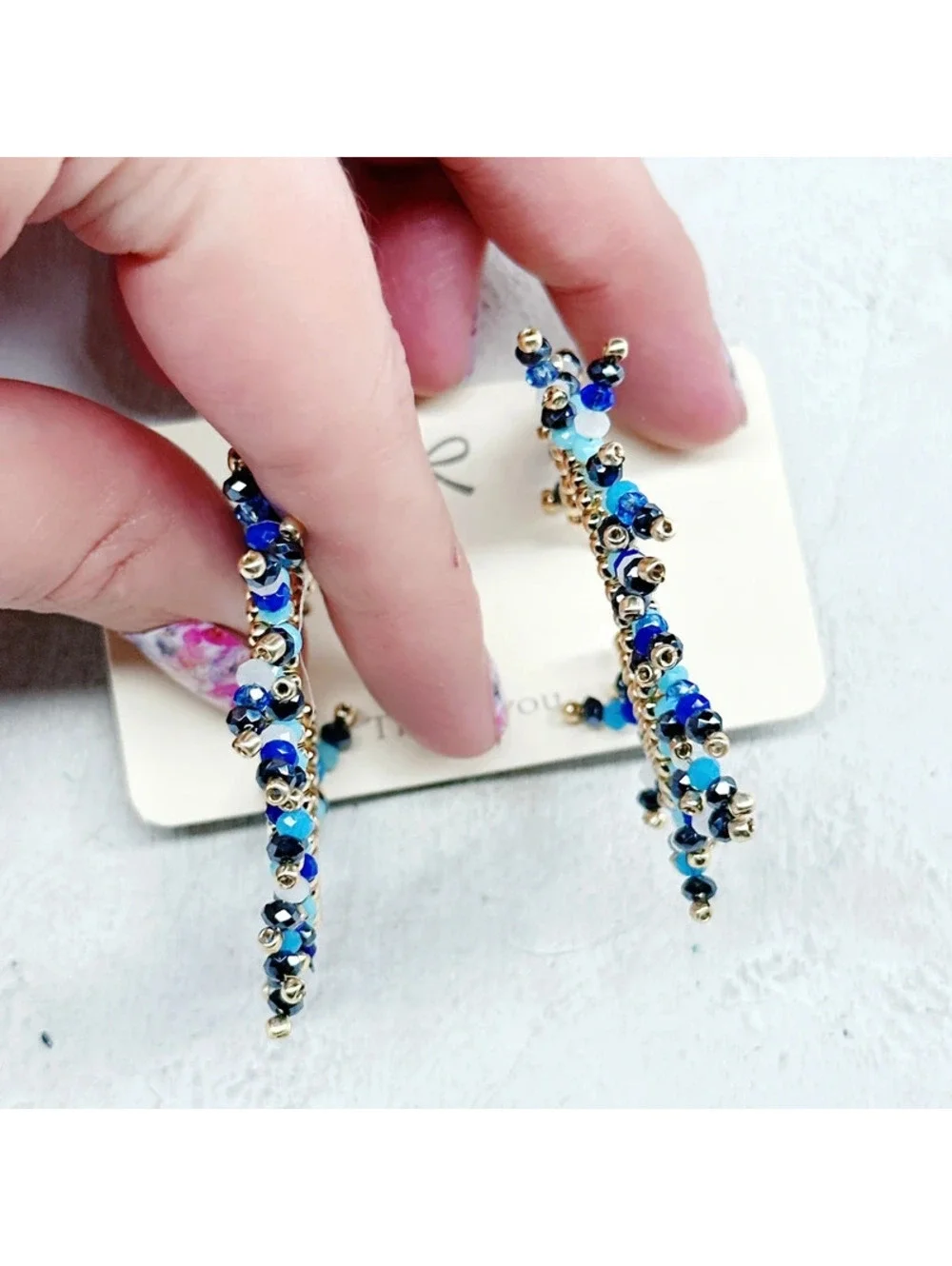 5346mc. Seed Bead Blue Heart Earrings